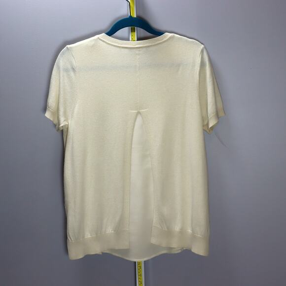 Magaschoni Silk Cashmere Short Sleeve Layered Back Top Size M Ivory - Picture 2 of 4